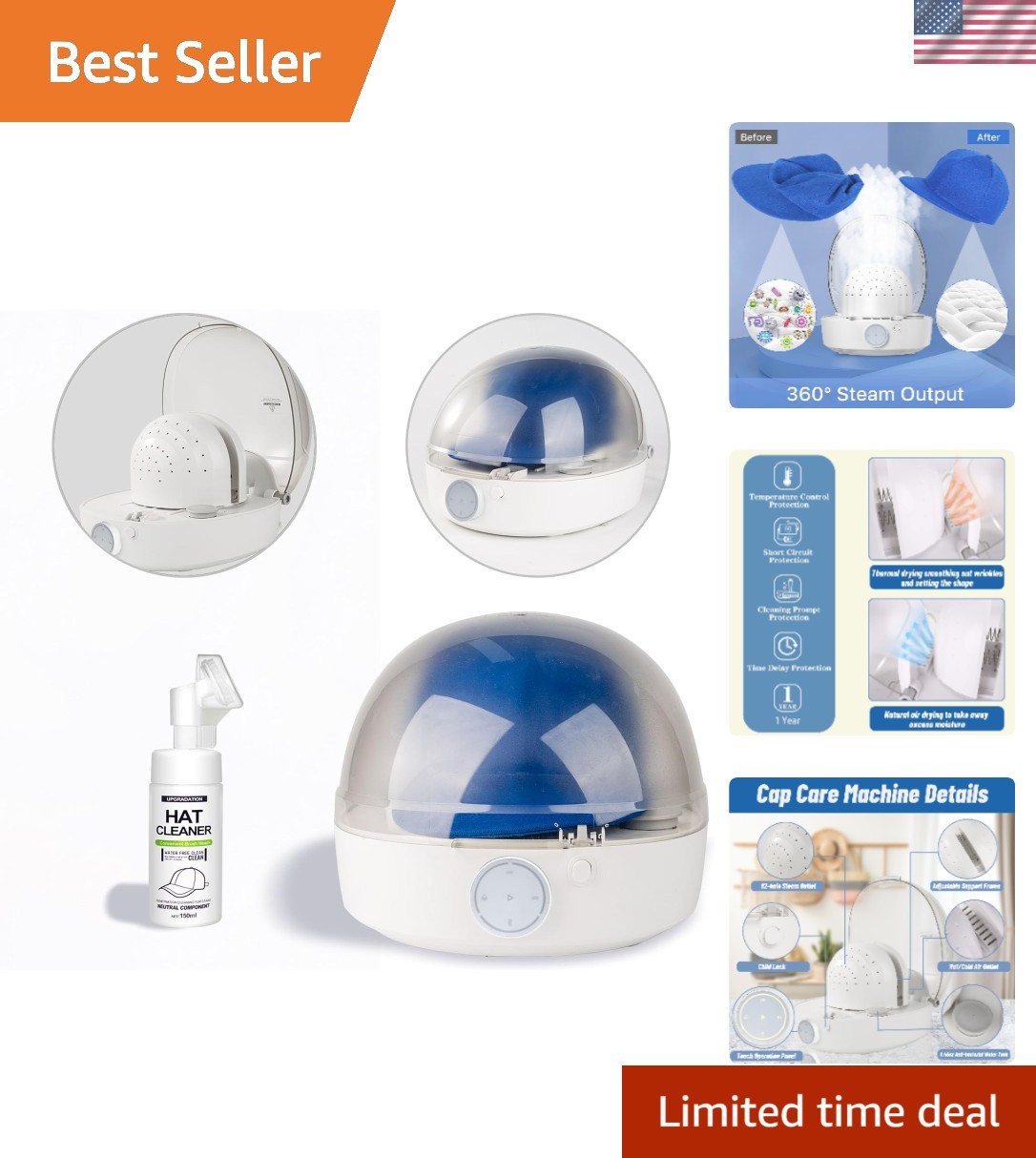 Automatic Cap Cleaner with steam and Dry,steam Cleaning&Ironing and Drying fo...