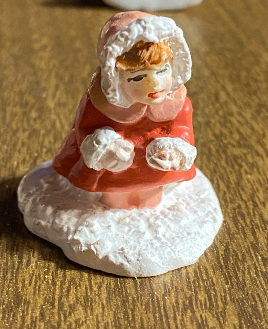 Vintage Tiny People Village Girl Figurine Christmas Ornament 1 3/4"