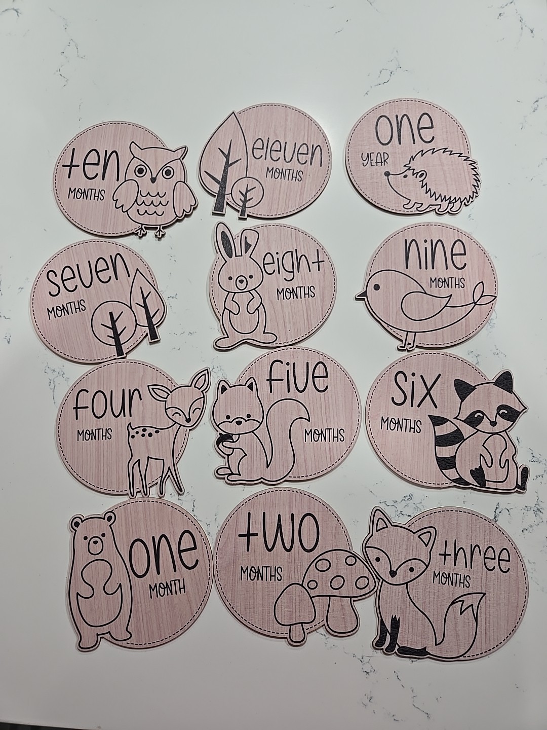 Wooden Baby Monthly Milestone Discs – Forest Theme – 12 Piece Set