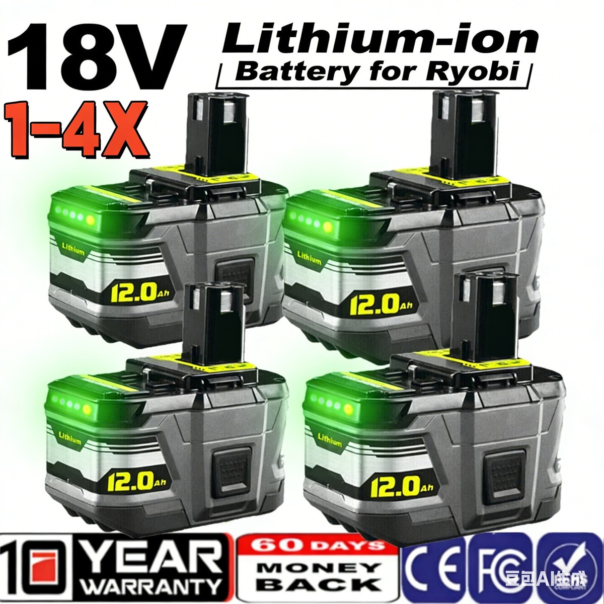 2PACK 12.0Ah 18V Lithium-Ion For RYOBI P108 One Plus High Capacity 8.0AH Battery