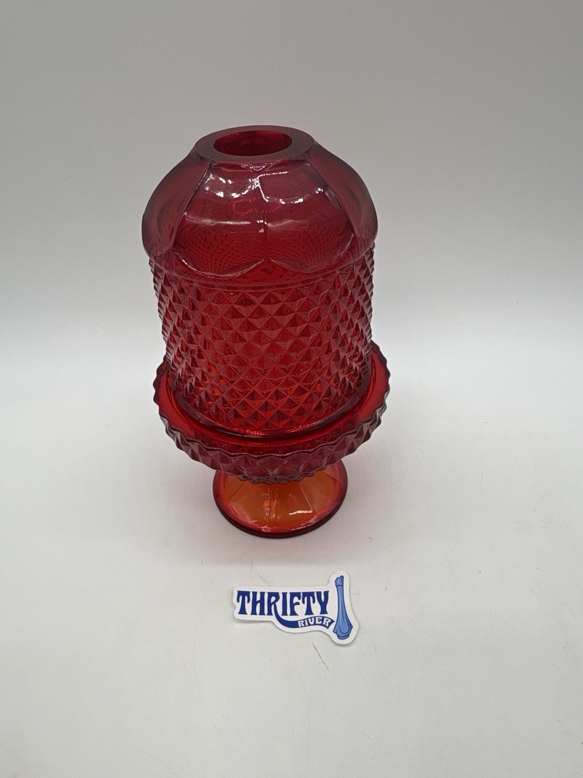 Vintage MCM Viking Glass Fairy Lamp Ruby Red Diamond Point Glimmer