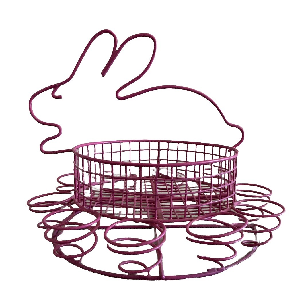 Easter Basket Egg Holder Pink Bunny Rabbit Table Decor Coated Metal Wire