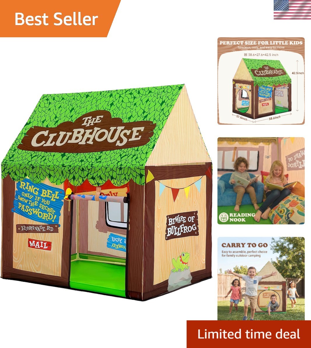 Kids Play Tent Indoor: Clubhouse Tent for Toddler with Roll-up Door & Windows...