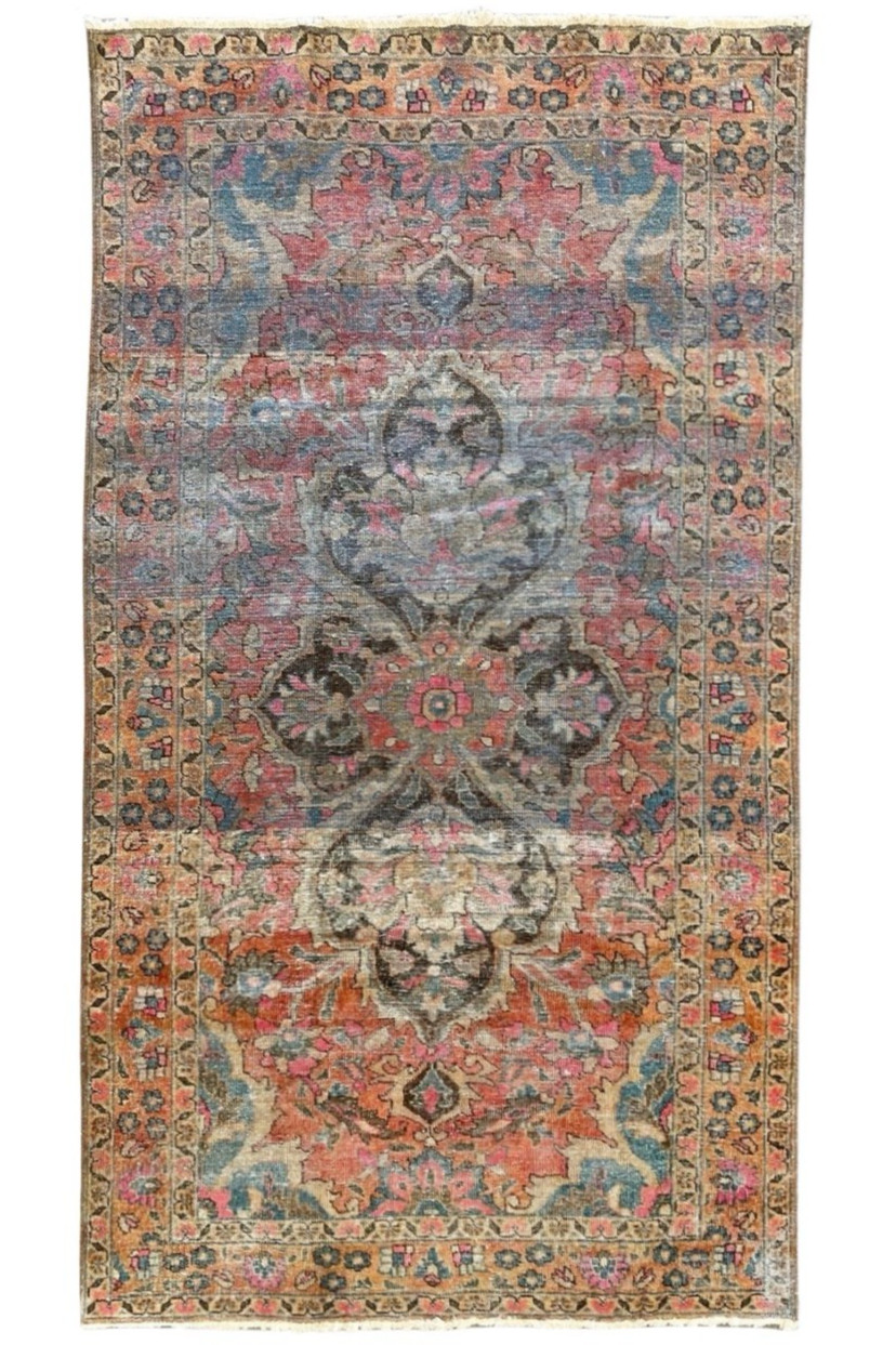 VINTAGE KIRMANS RUG HAND MADE EASTERN WOOL DISTRESSED CARPET 8'5" x 4'8" CLEANED