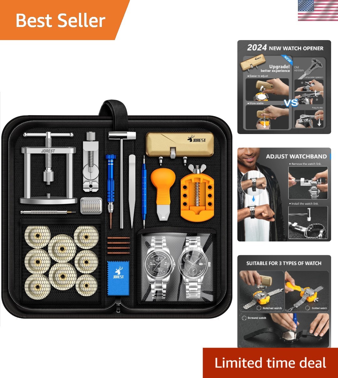 Watch Repair Kit + Watch Press Tool, Battery Replacement, Strap Adjustment, W...