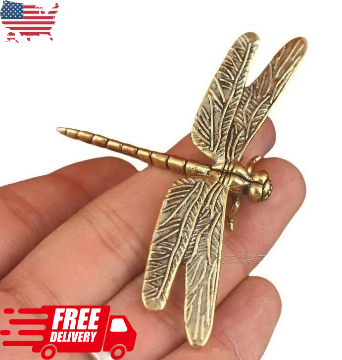 Brass Dragonfly Animal Statue Small Sculpture Tabletop Figurine Home Decor Gifts