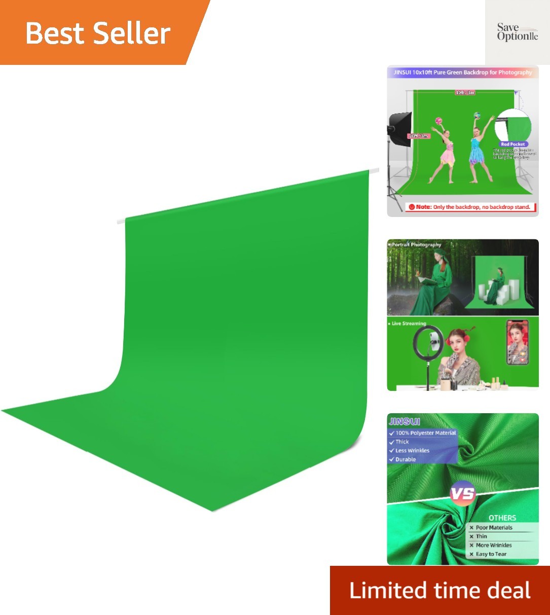 Green Screen Backdrop 10x10 ft, Chroma Key Greenscreen Background for Streami...
