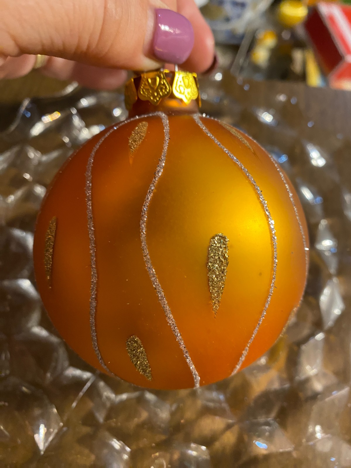 Glitter on Orange Blown Glass Ball Christmas Ornament 3"