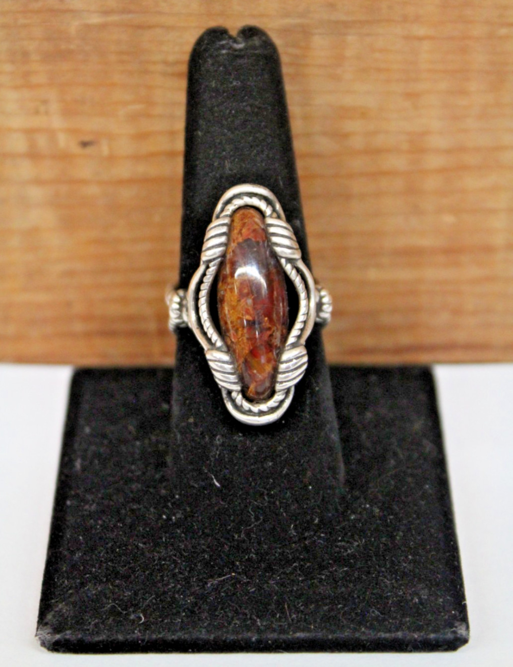 Carolyn Pollack S925 Elongated Brown Jasper Ring Size 8 (Preowned)