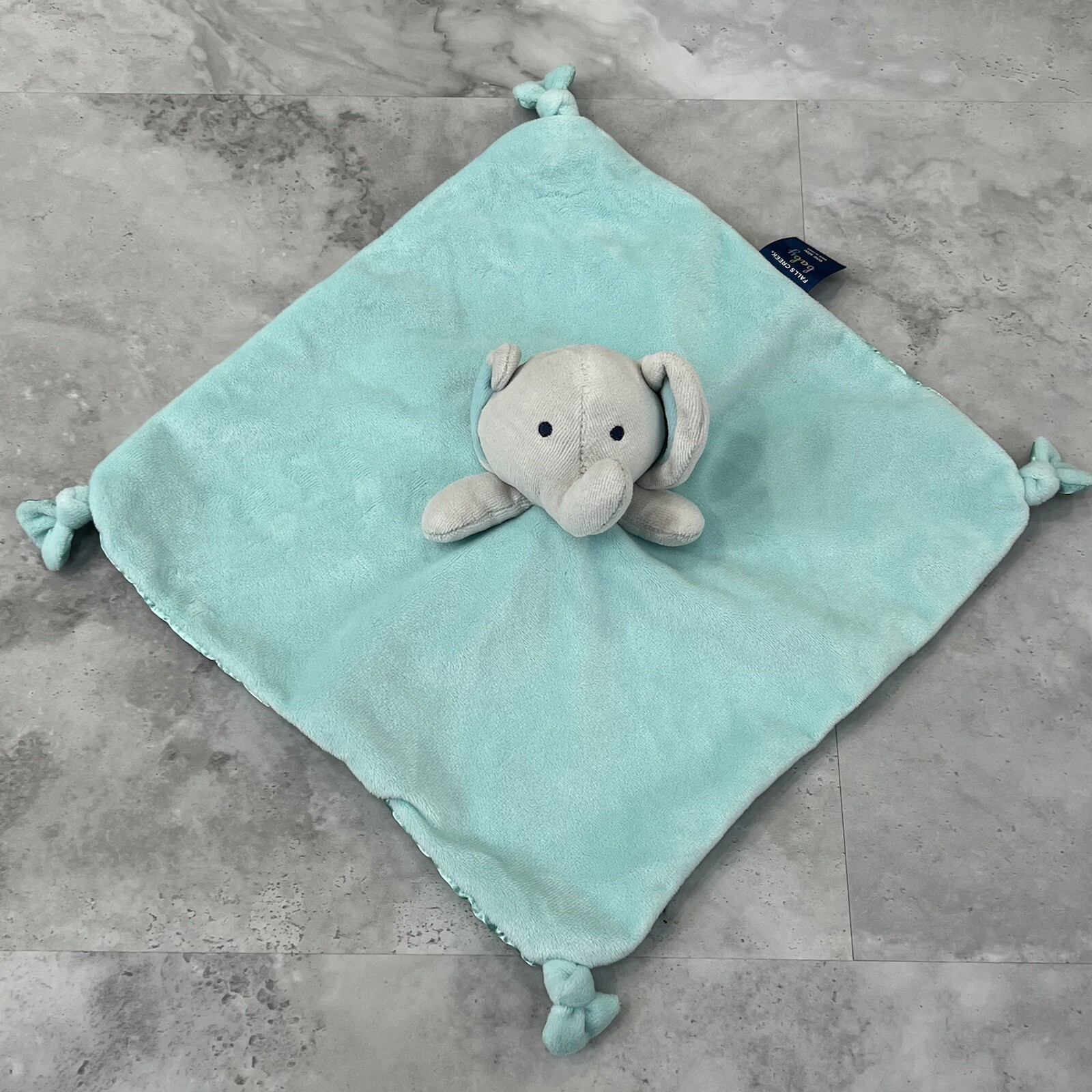 Falls Creek Baby Elephant Lovey Security Stuffed Blue Teal Grey 12 X 12 Plush