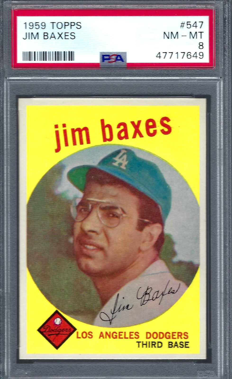 1959 Topps #547 PSA 8 Jim Baxes Dodgers 547