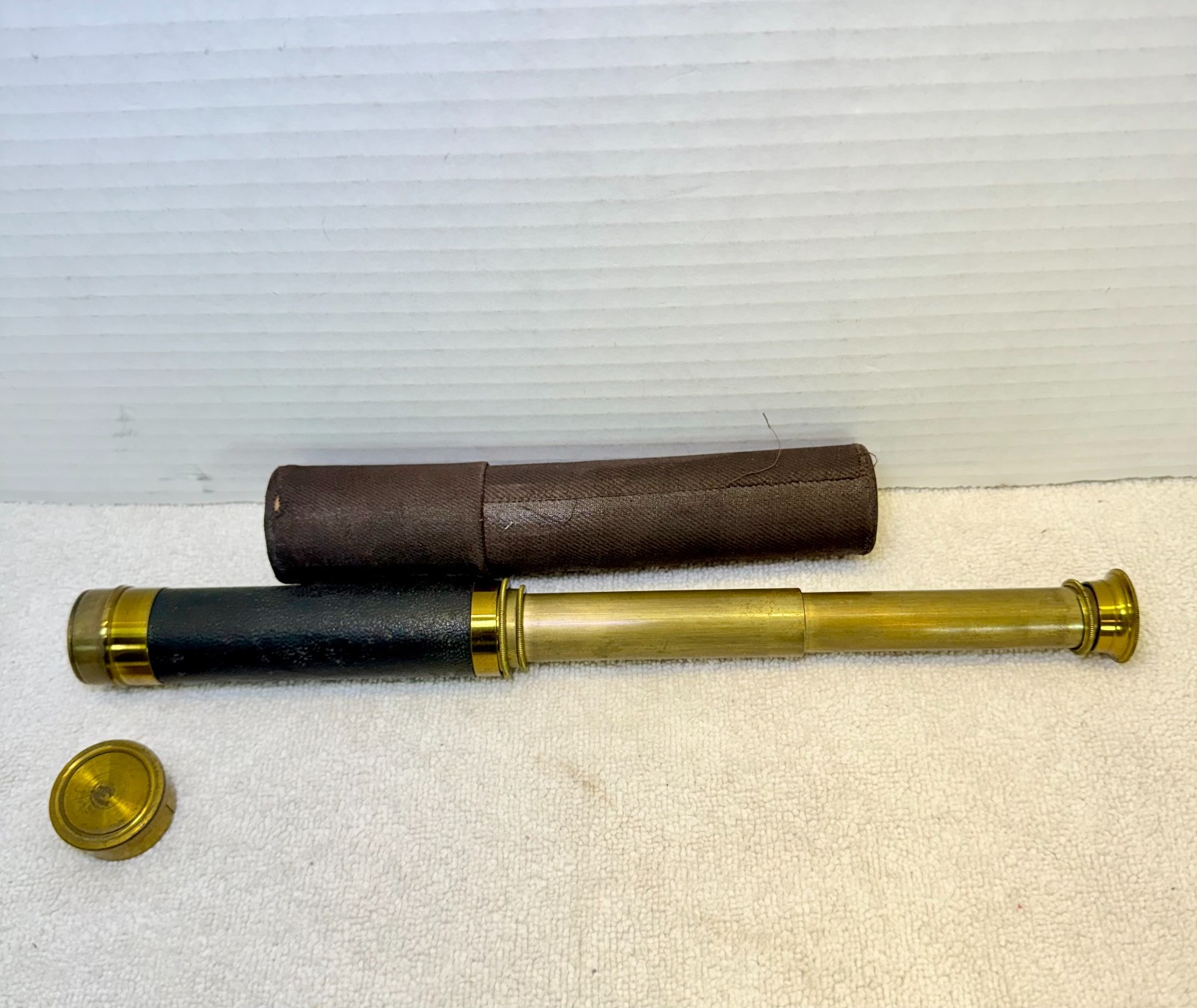 Antique Brass Spyglass Telescope Leather Grip & Original Case Maritime Nautical