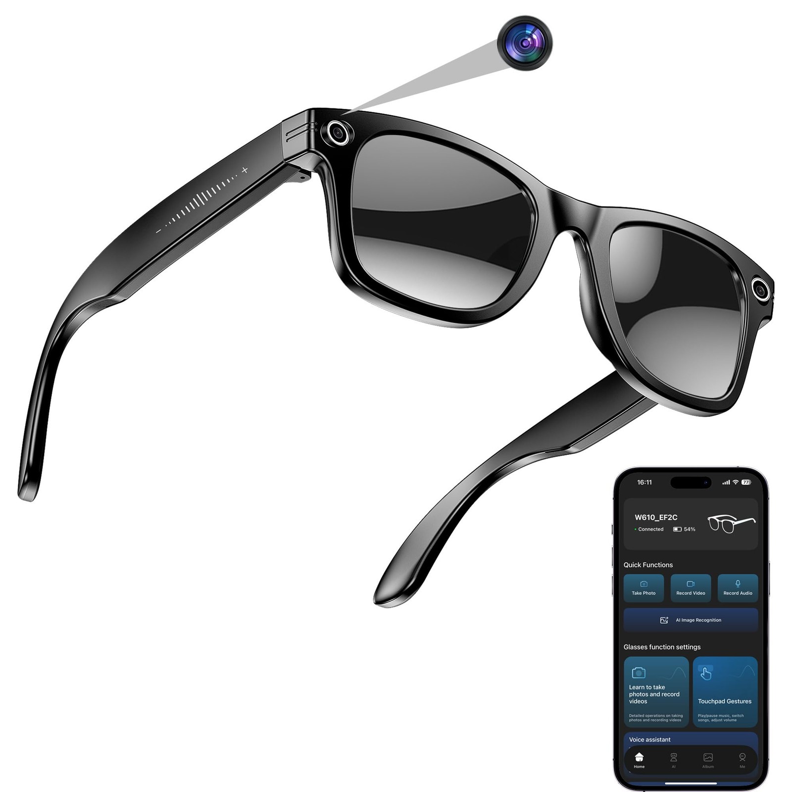 AI Smart Camera Glasses 4K HD Video Recording Translation Assistant Lightweight