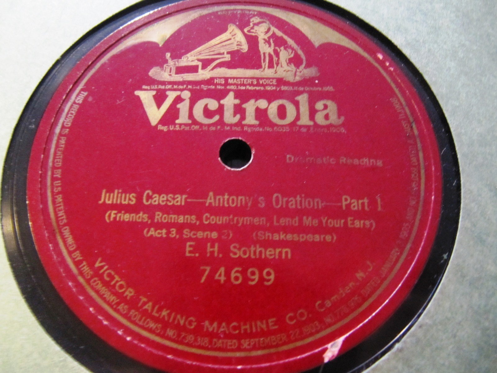 1920 E. H. SOTHERN Actor SHAKESPEARE Julius Caesar Anthony's Oration VICTOR 6295