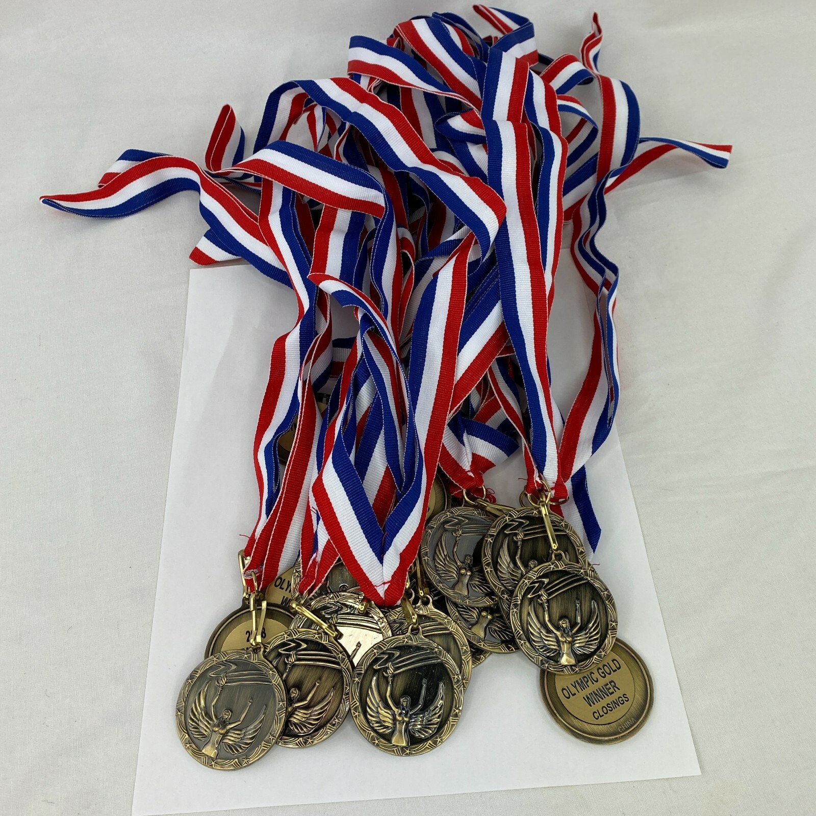 Gold Medal LOT Winner Ribbon Lanyard Place Red White Blue Olympic Closings B32