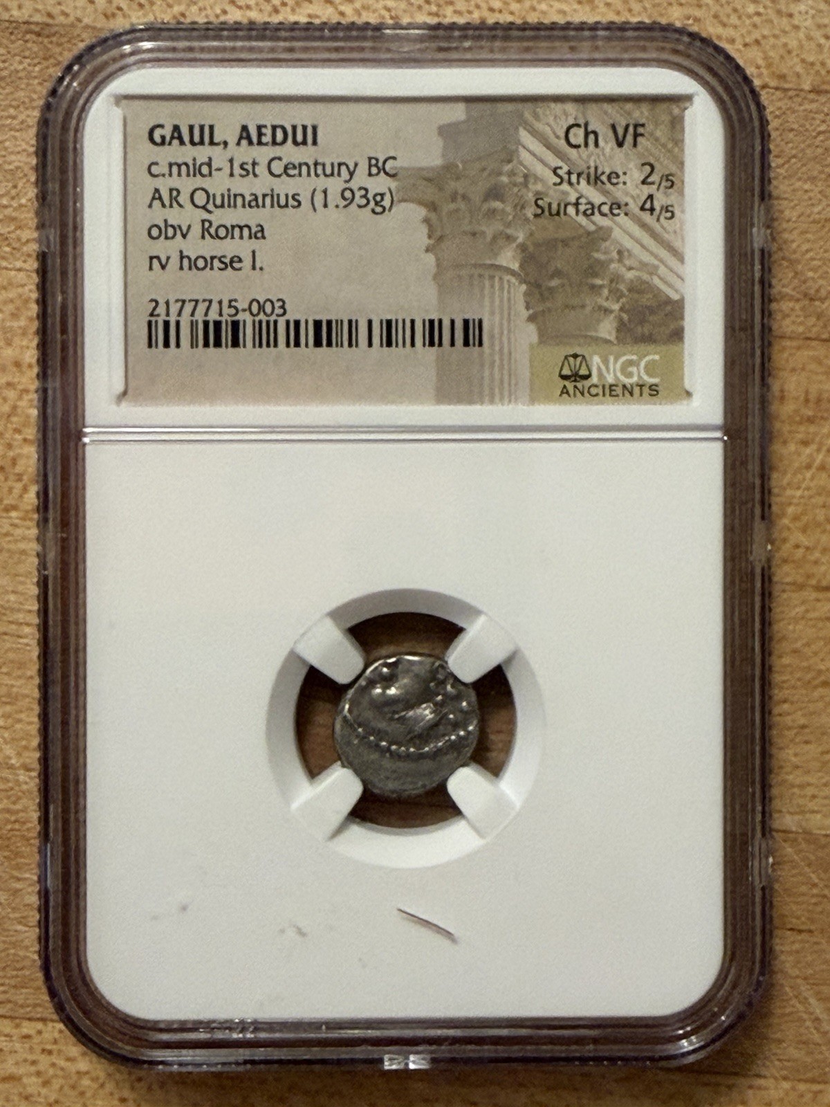 NGC Ch VF Celtic Gaul Aedui AR Quinarius Silver c.1st BC Roma / Horse Coin