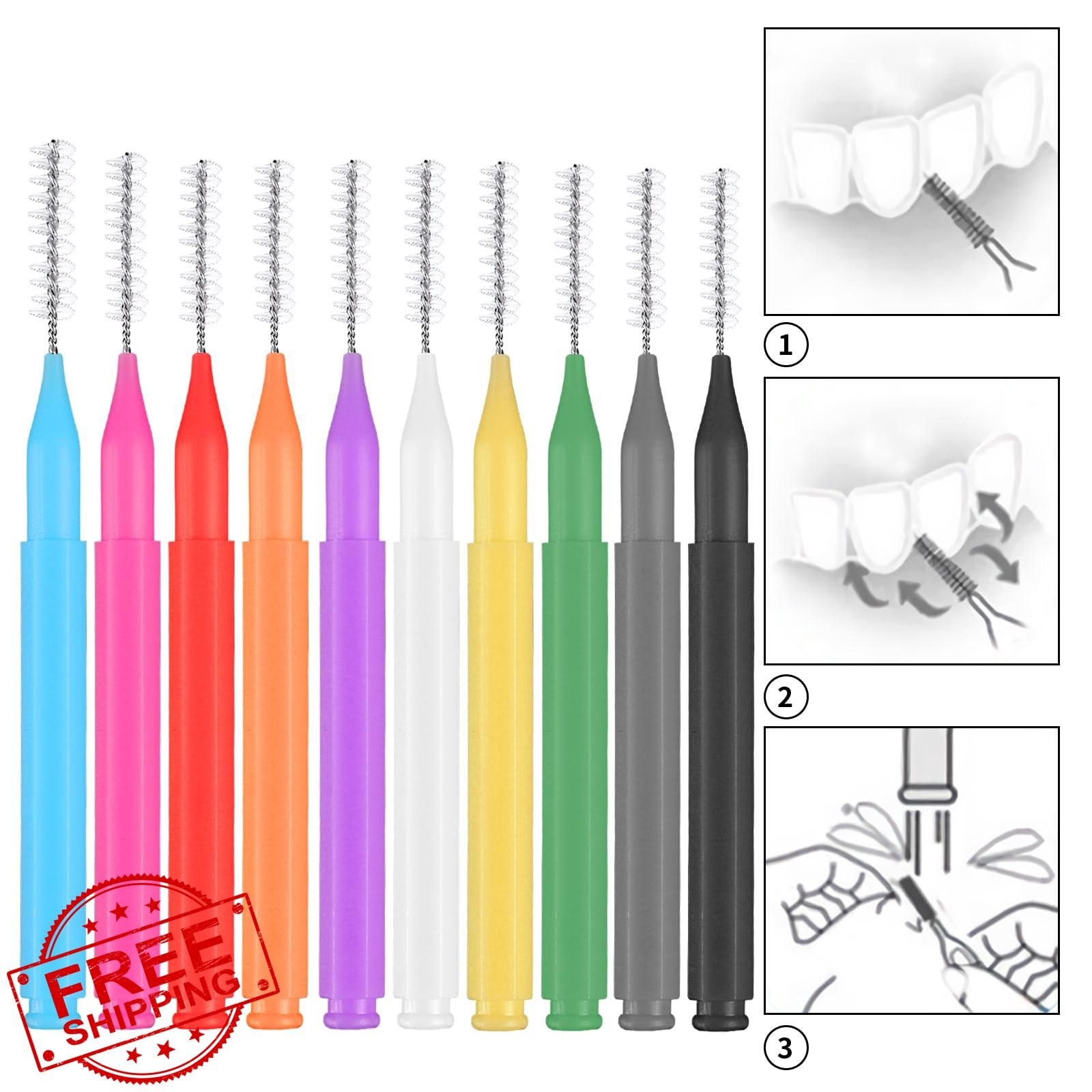 Lanjue 100 Interdental Brushes 6 Sizes Soft Braces Flossers