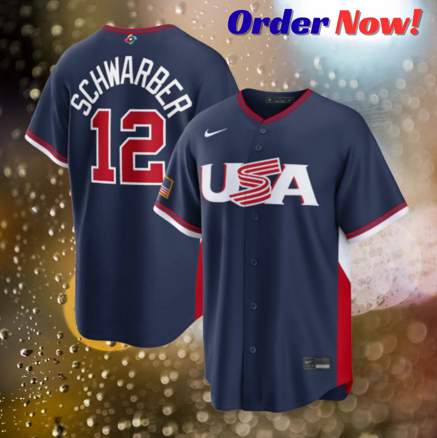 Kyle Schwarber #12 Team USA Navy 2026 USA 250 Patch Stitched Jersey All Sizes