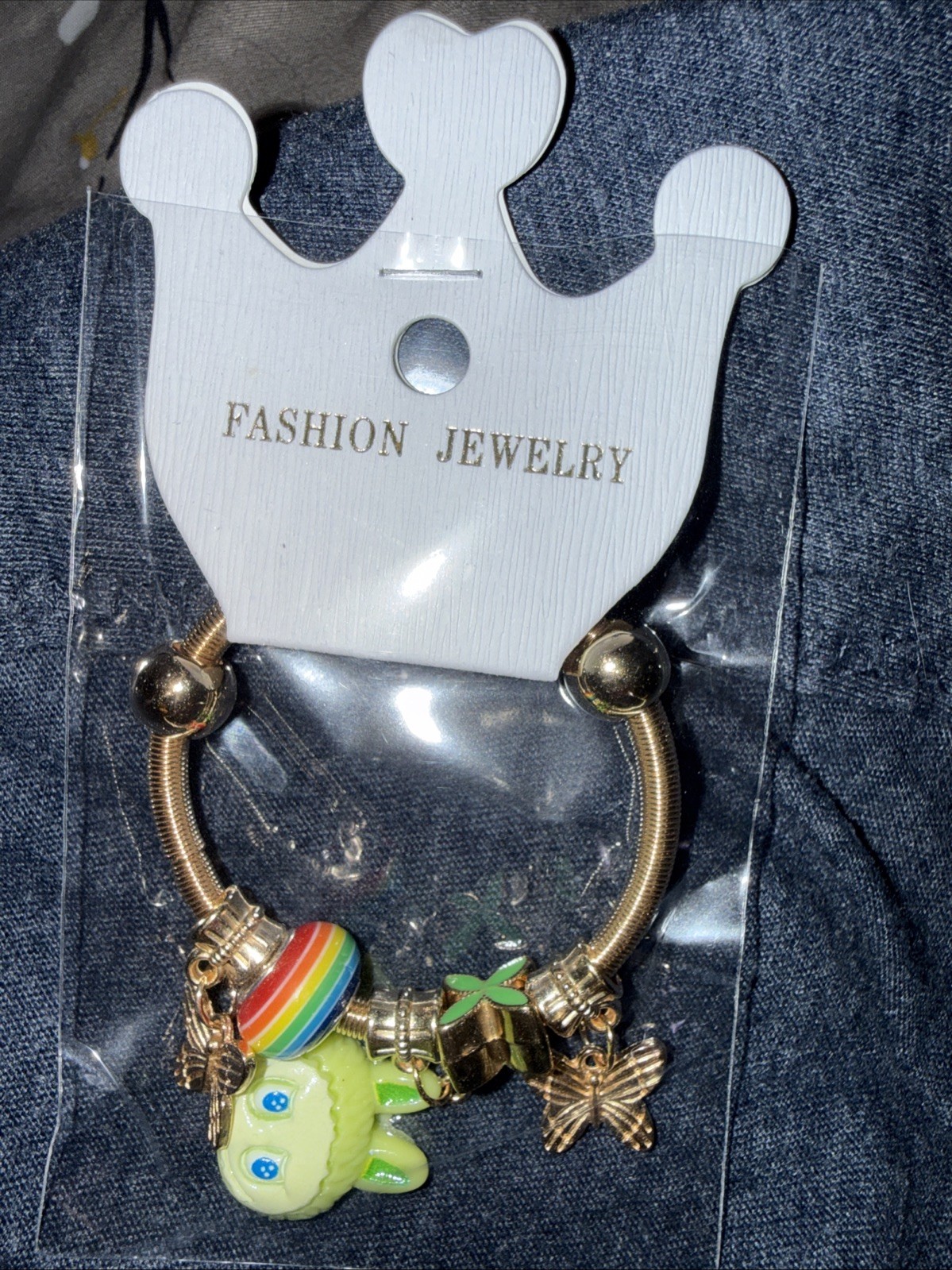 Gold Tone expandable Green Little Monster bracelet for kids