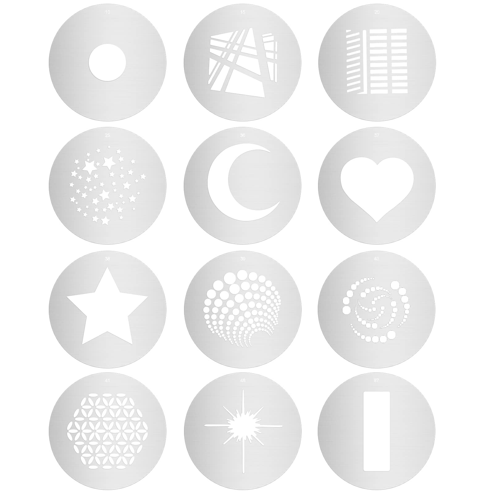 12pcs/Set Round GOBO Kit,2.3" Metal Plate with Hollow Patterns for Optical Co...