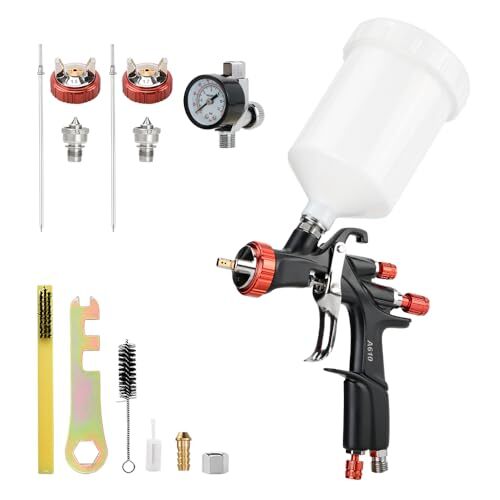 R500 LVLP Air Spray Gun with 1.3/1.5/1.7mm Nozzles and Air Regulator A610 Paint