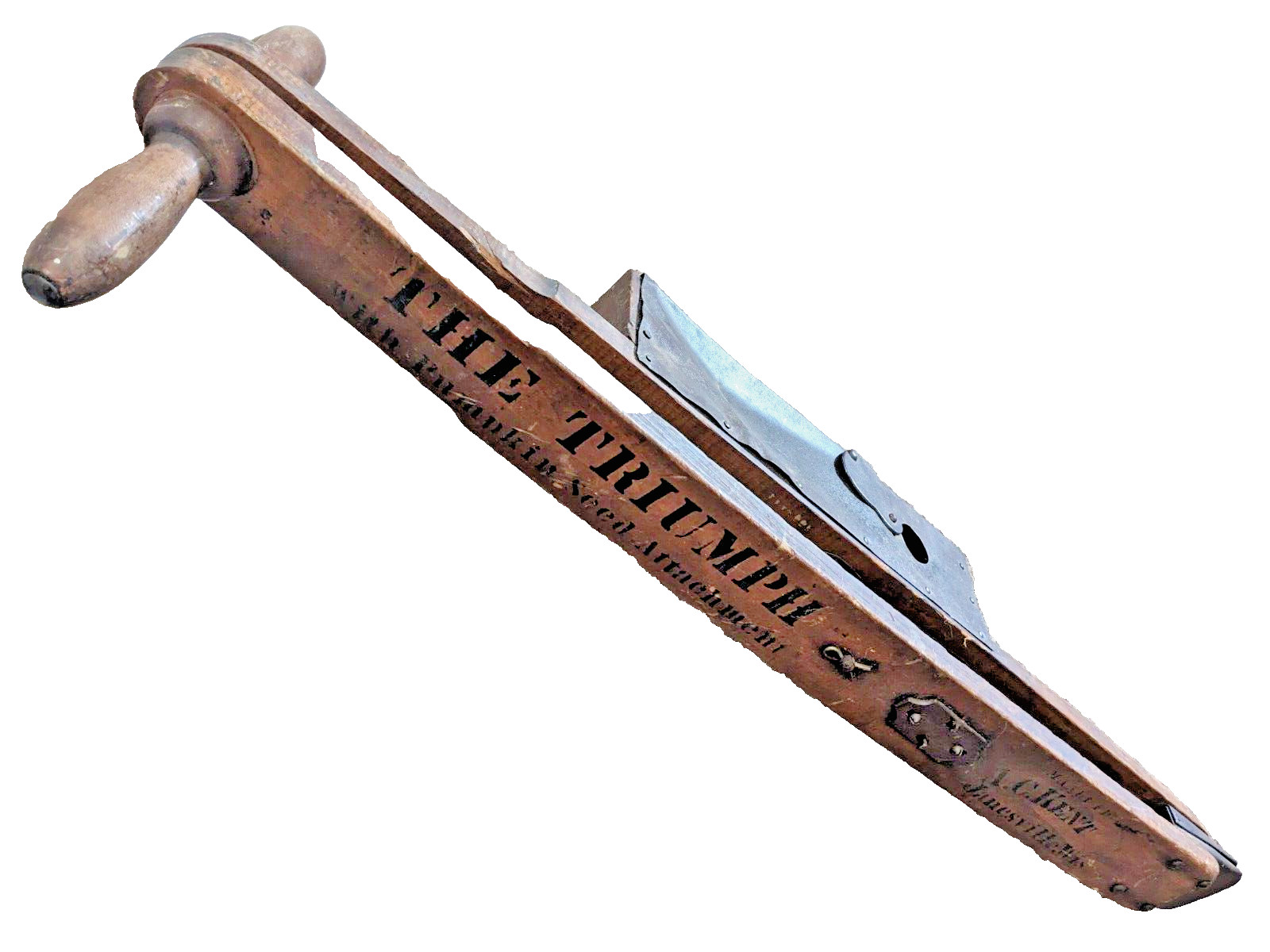 1800's CORN  SEED PLANTER WOODEN HANDLE,The Triumph (&pumpkin seed ) Mfd AC Kent