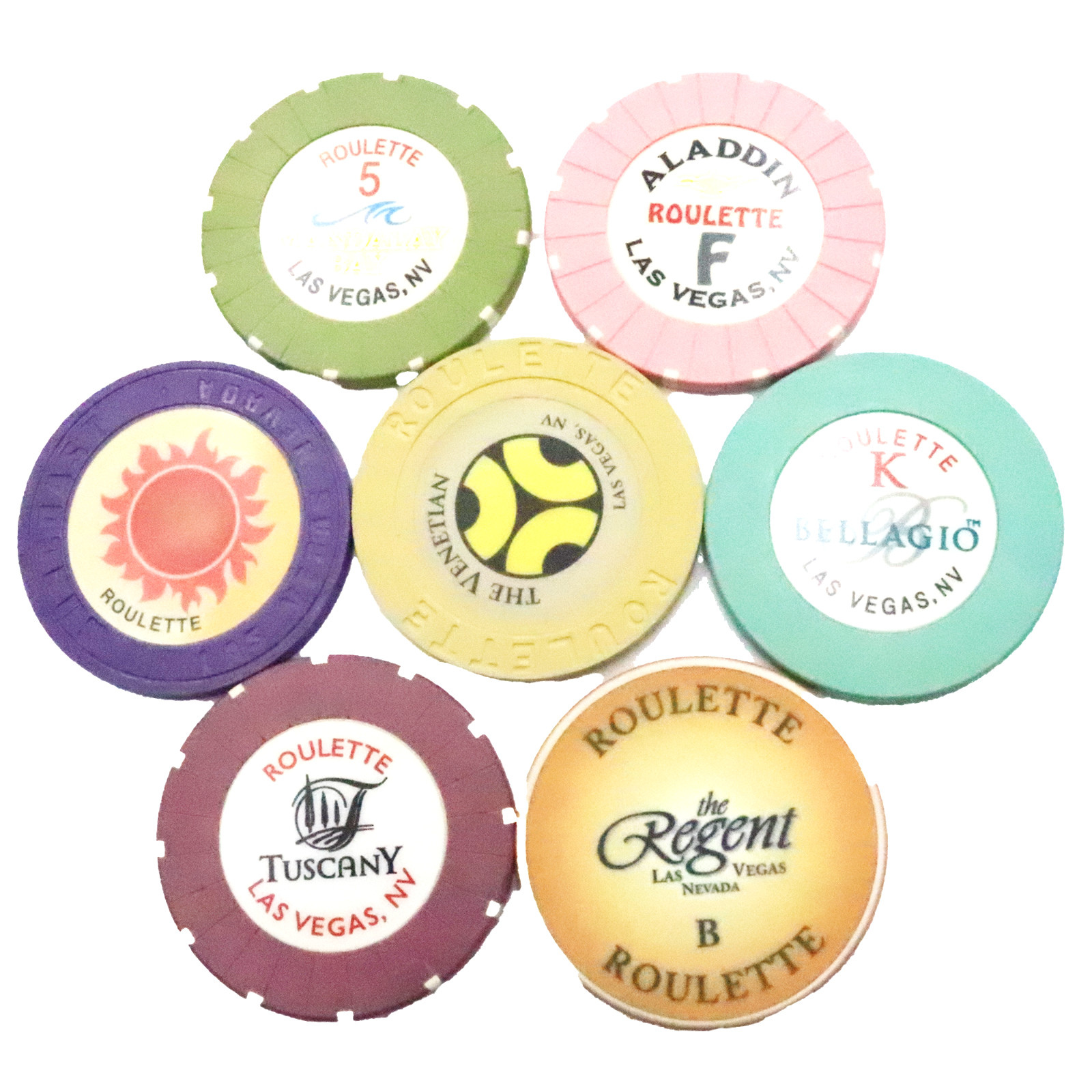 Las Vegas Hotels/Casinos - 7 Roulette Chip collection- c.2000s