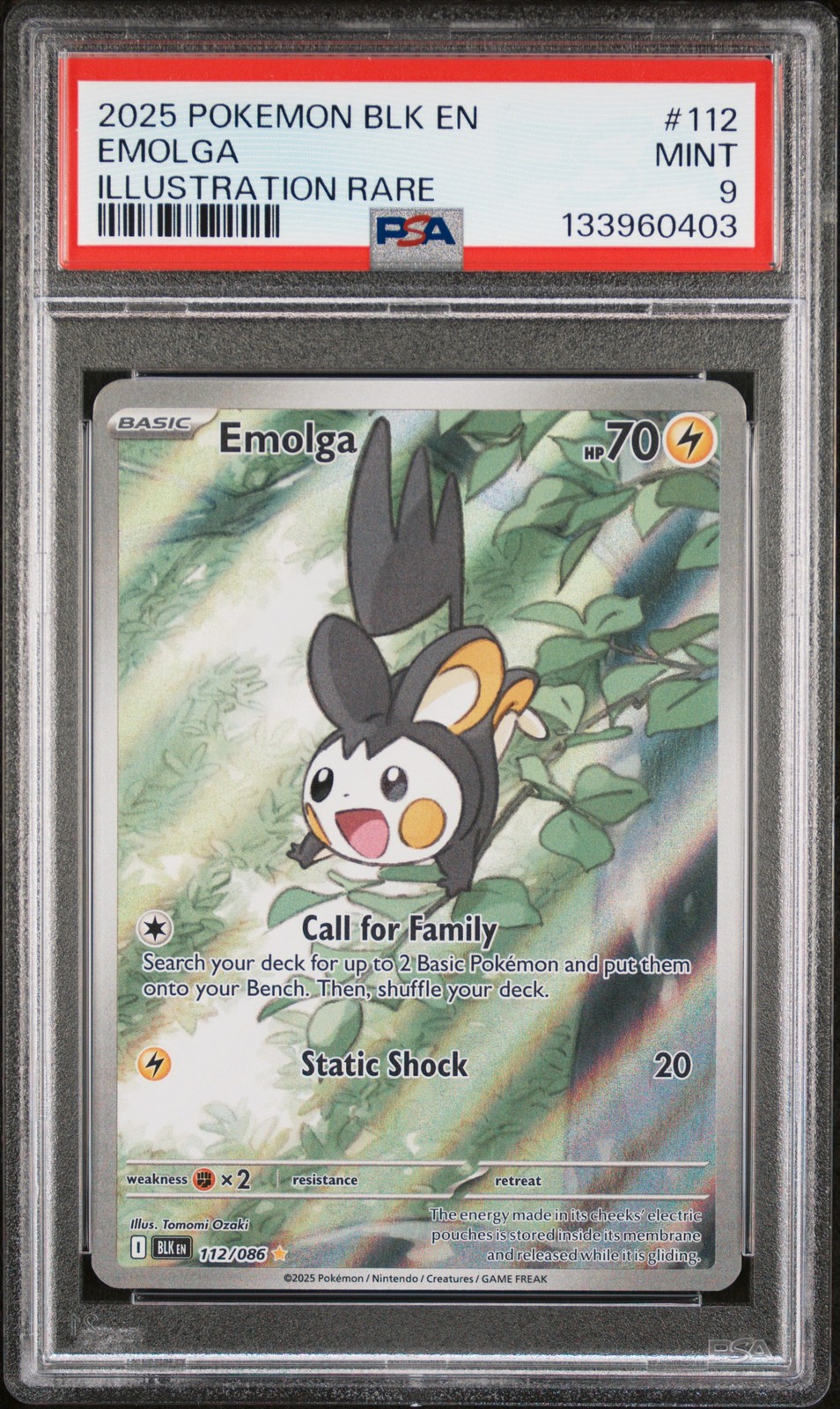2025 POKEMON BLK EN-BLACK BOLT ILLUSTRATION RARE #112 EMOLGA PSA 9