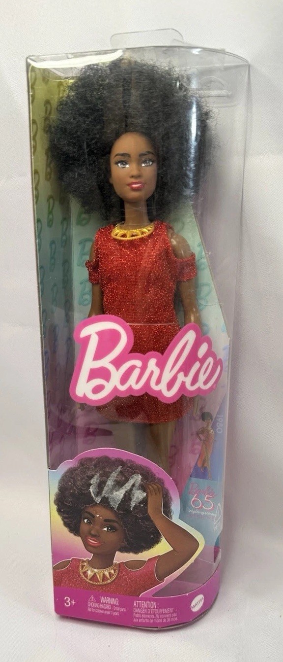 Black Barbie in Red Disco Dress Natural Afro Anniversary Doll Mattel *W5