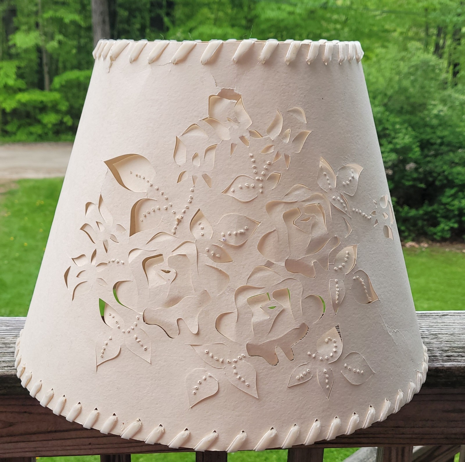 Beautiful Perforated Vintage Large Lampshade Dainty Country Decor Htf Rare Size 