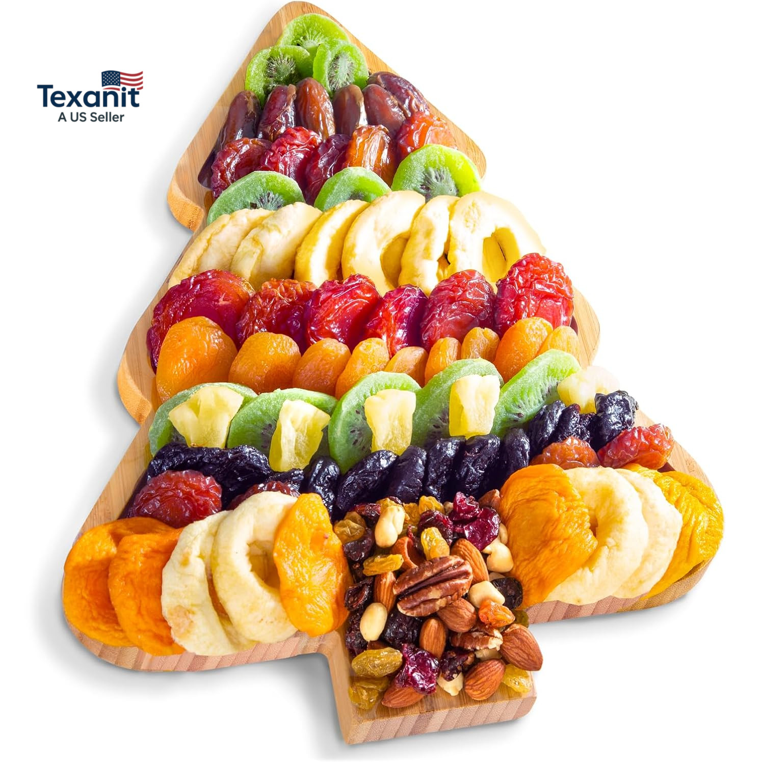 Season'S Greetings Dried Fruit Gift on Reusable Bamboo Christmas Tree Serving Tr