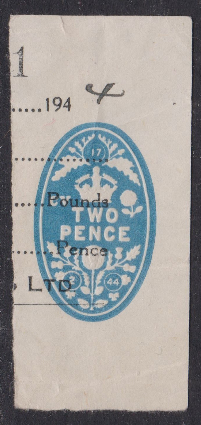 GB 1944 Fiscal 2d postal stationary cut out VGC