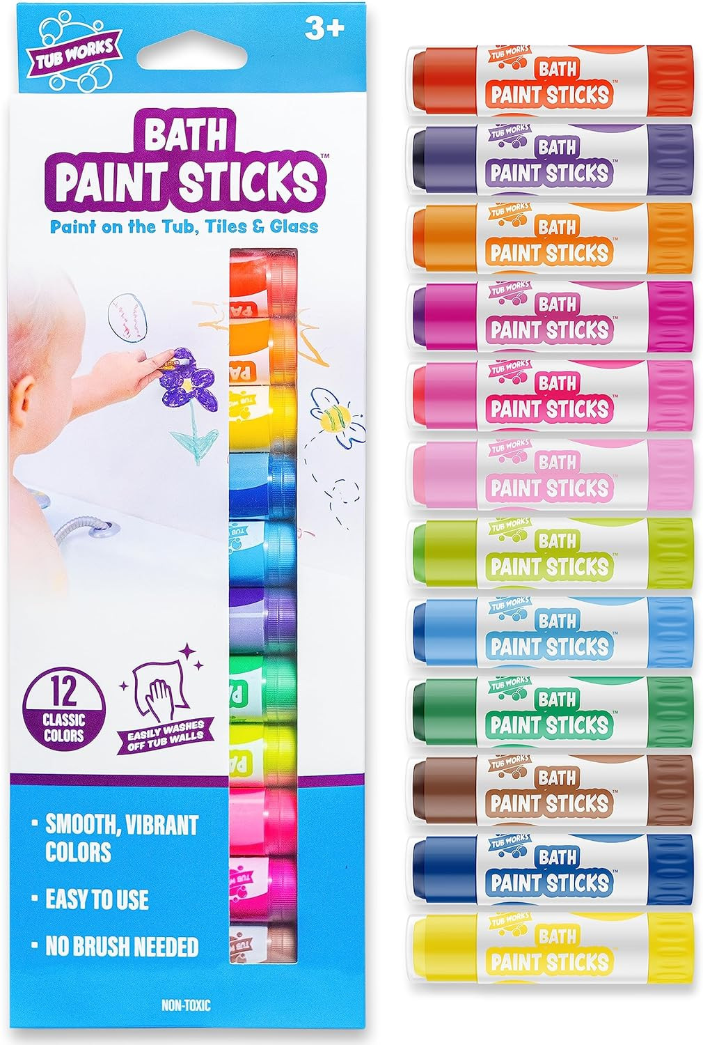 ® Bath Paint Sticks™ Bath Toy, 12 Count | Nontoxic, Washable Bathtub Paint for K