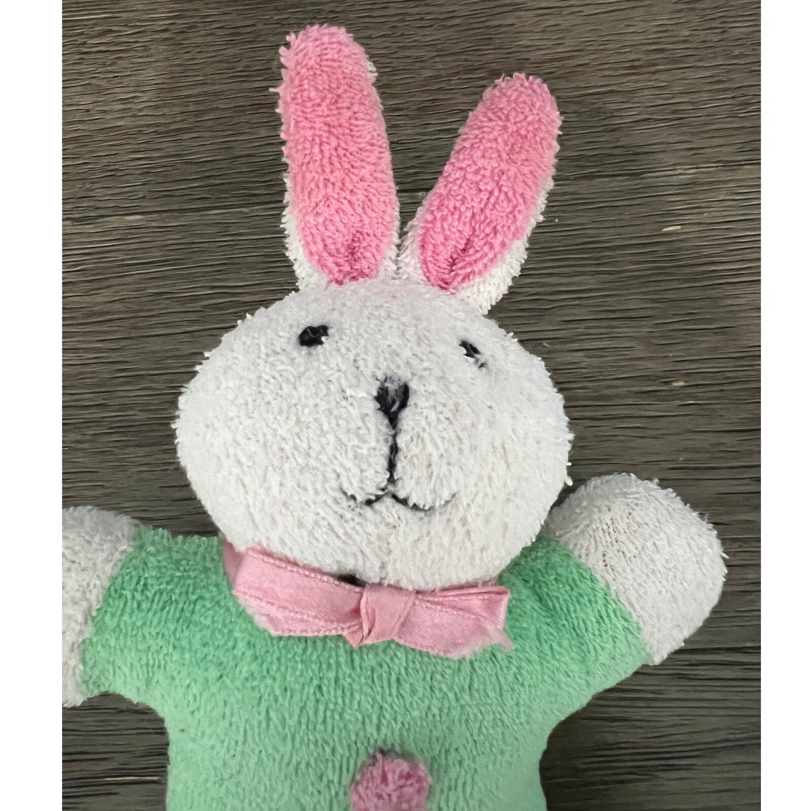 Bunny Rabbit Terry Cloth  Plush Stuffed Animal Toy Pink Bow Green