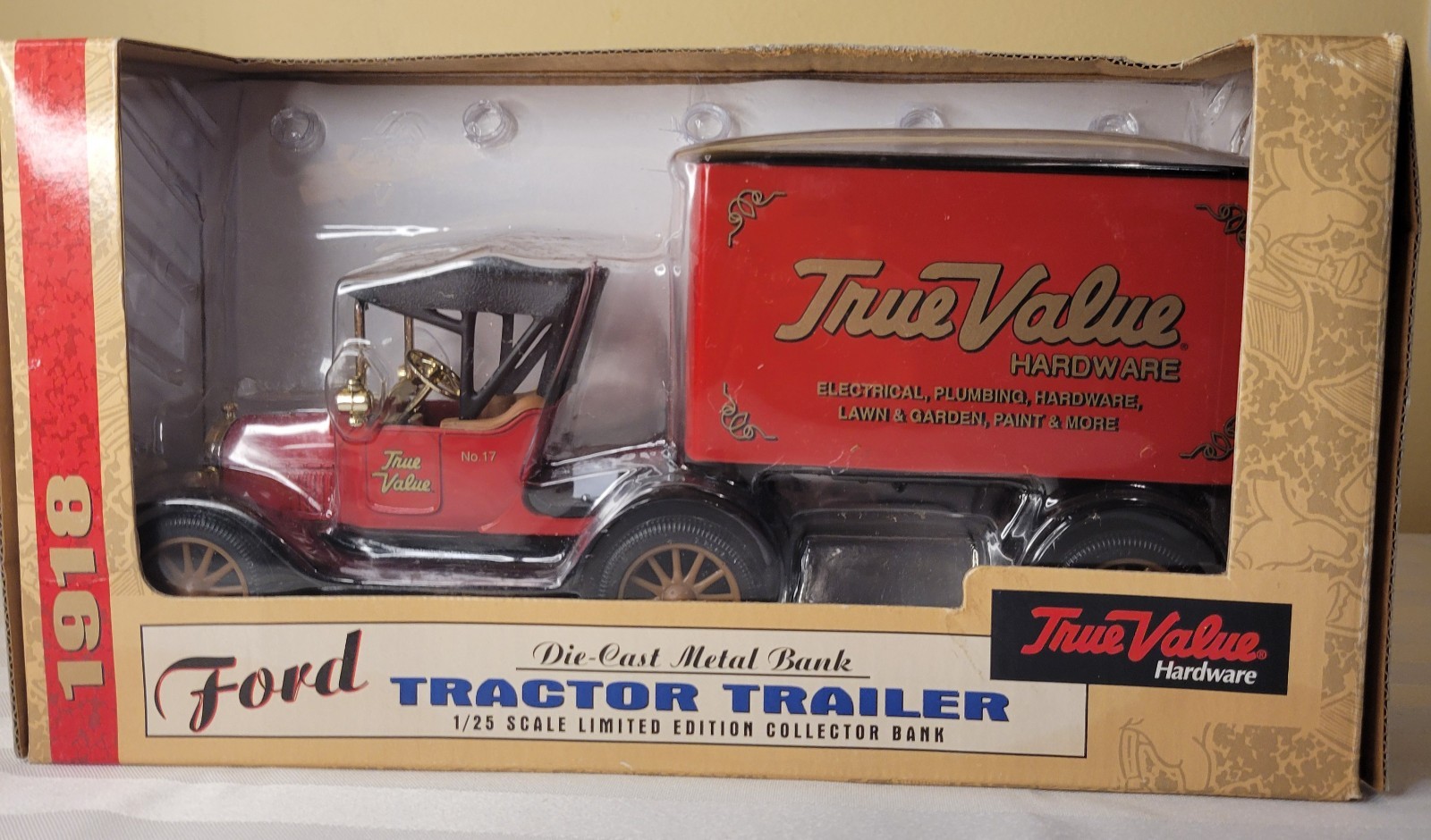 VTG Ertl Die Cast 1918 Ford Tractor Trailer True Value Bank NIB