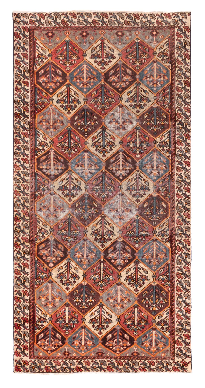 Vintage Geometric Area Rug 4'9" x 9'10" Traditional Hand-Knotted Wool Carpet