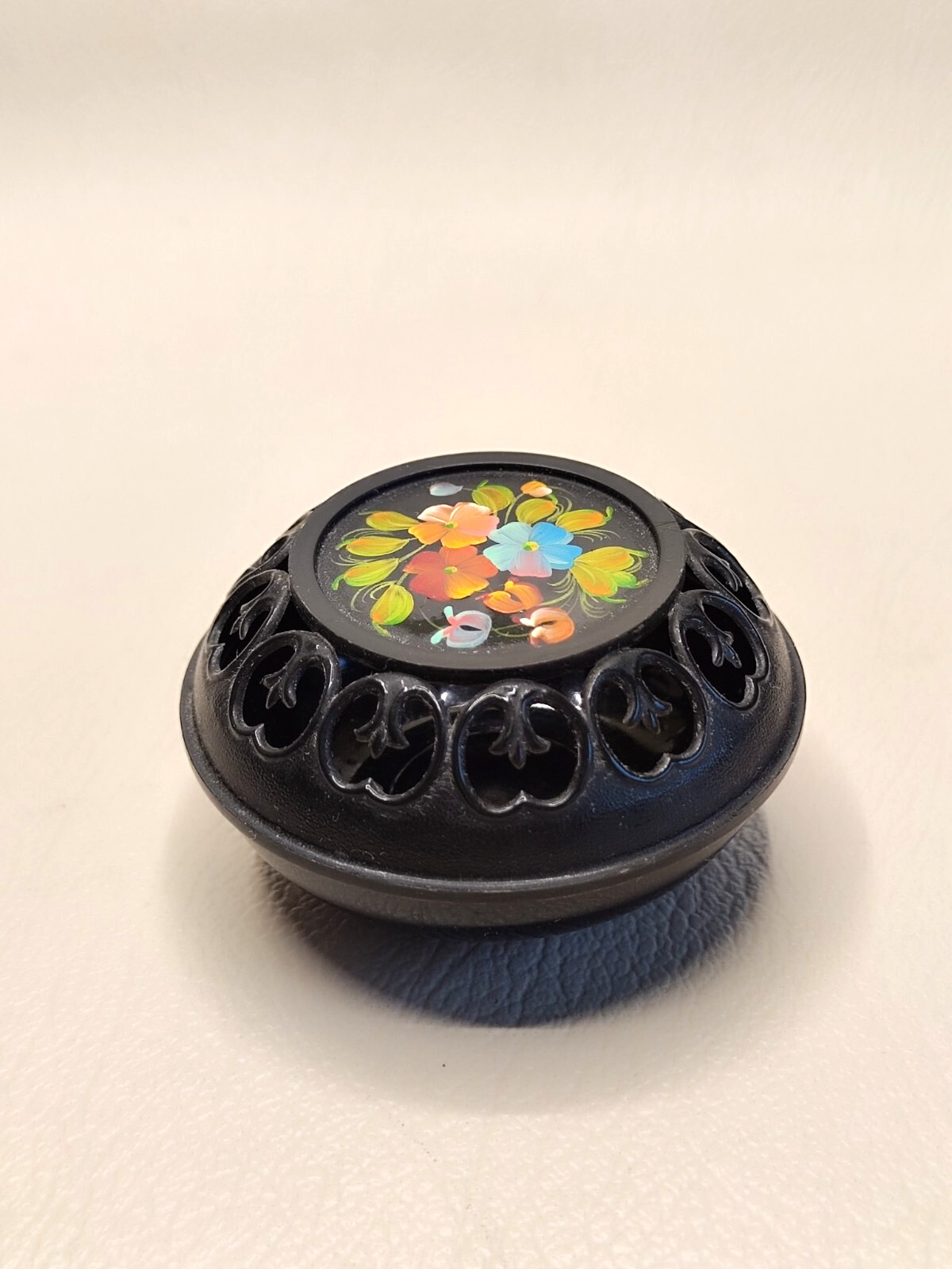 Vintage black jewelry box USSR 70s hand painted