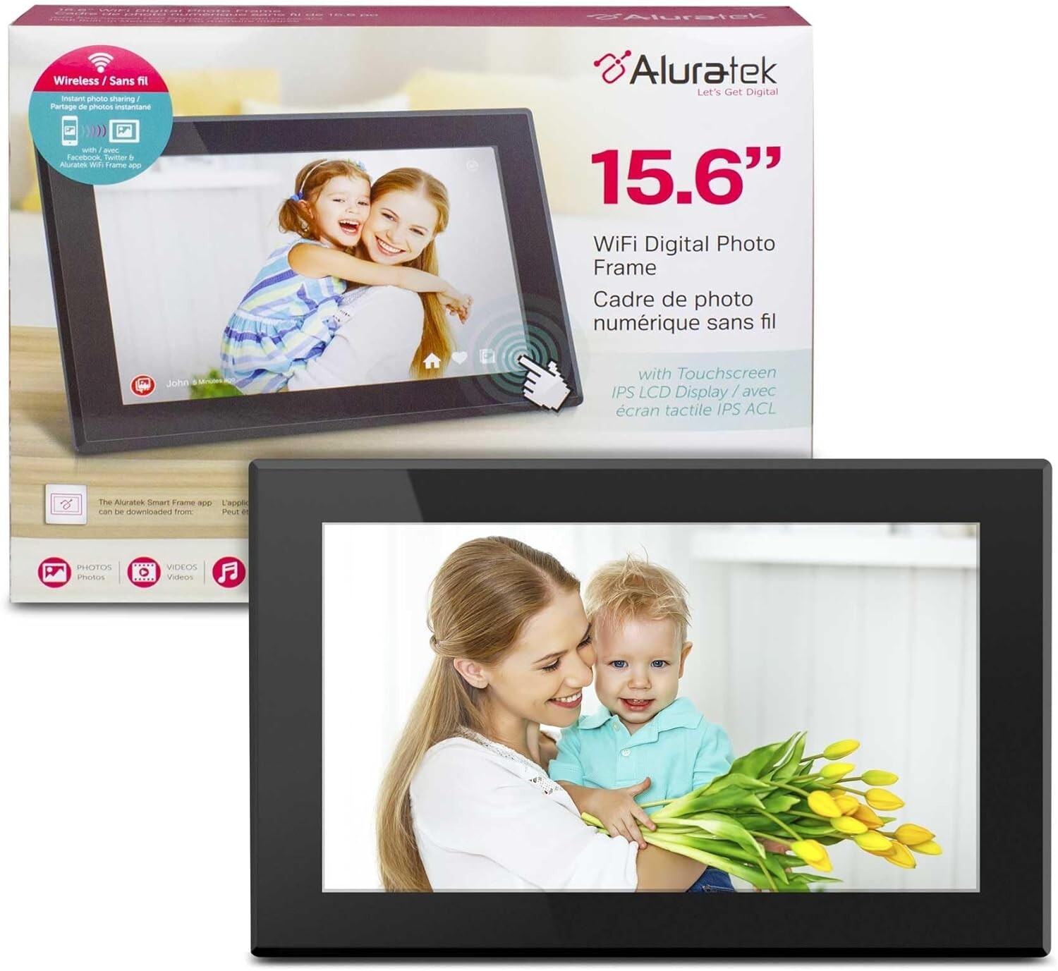 Aluratek AWS15F WiFi Digital 15.6 inch Black Photo Frame New in Box