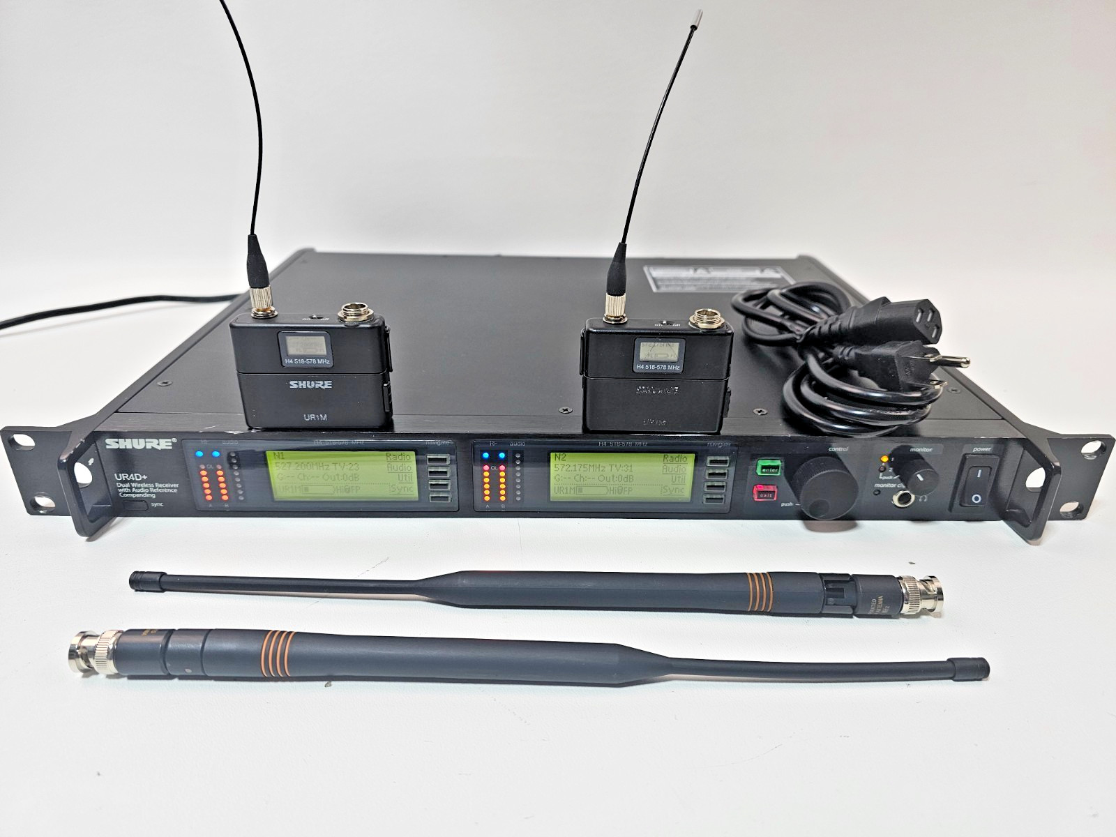 Shure UR4D+ Dual H4 Freq 518-578MHz Wireless Receiver w/ 2 UR1M Transmitters