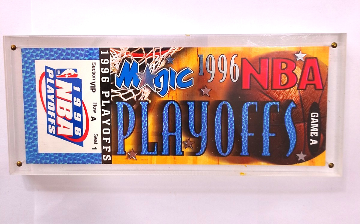 1996 NBA Playoffs Game A VIP ticket in hard sleeve casing