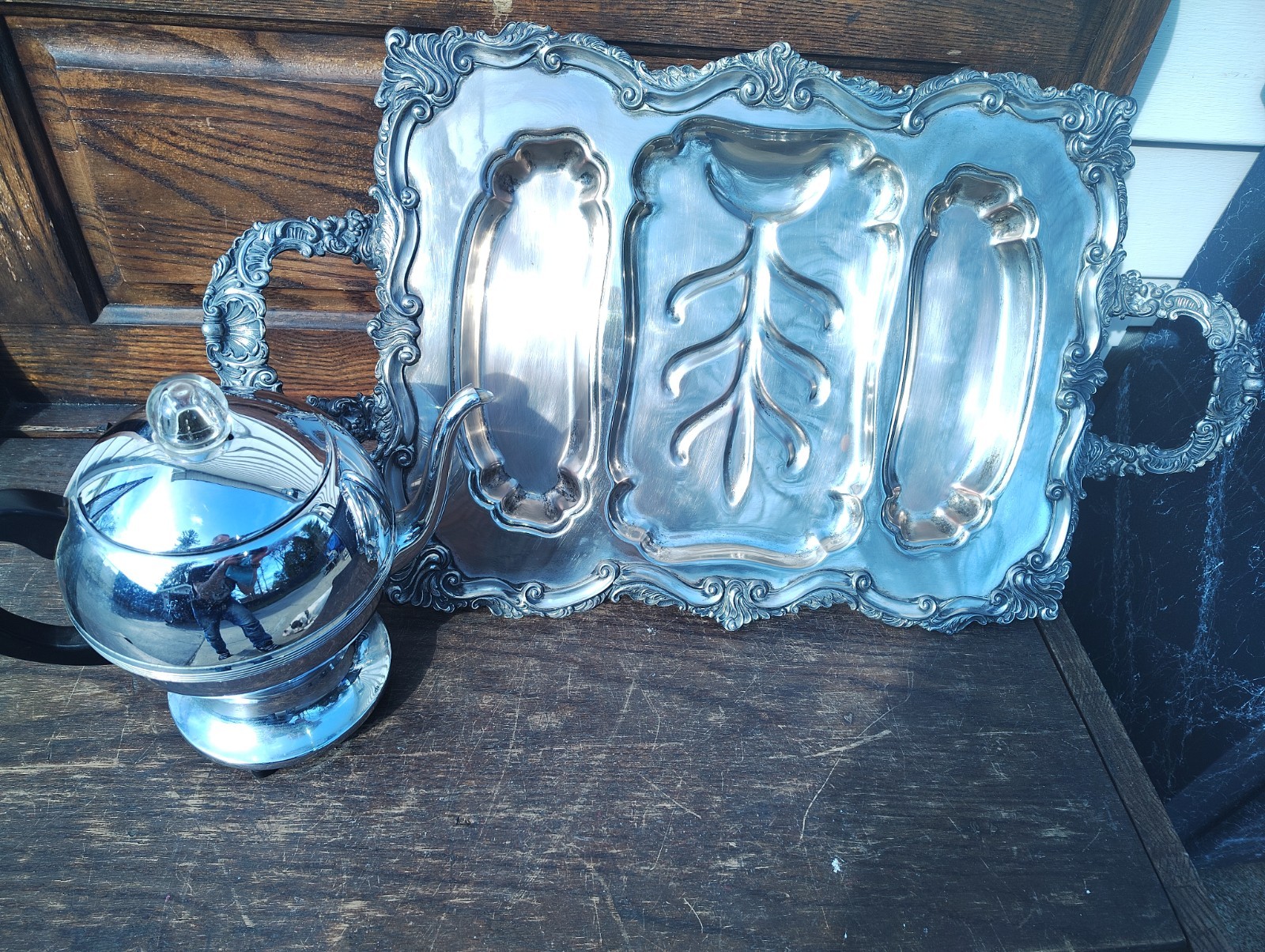 Vintage Victorian Silver Plated Twin Handle Meat Cutlery Serving Platter...