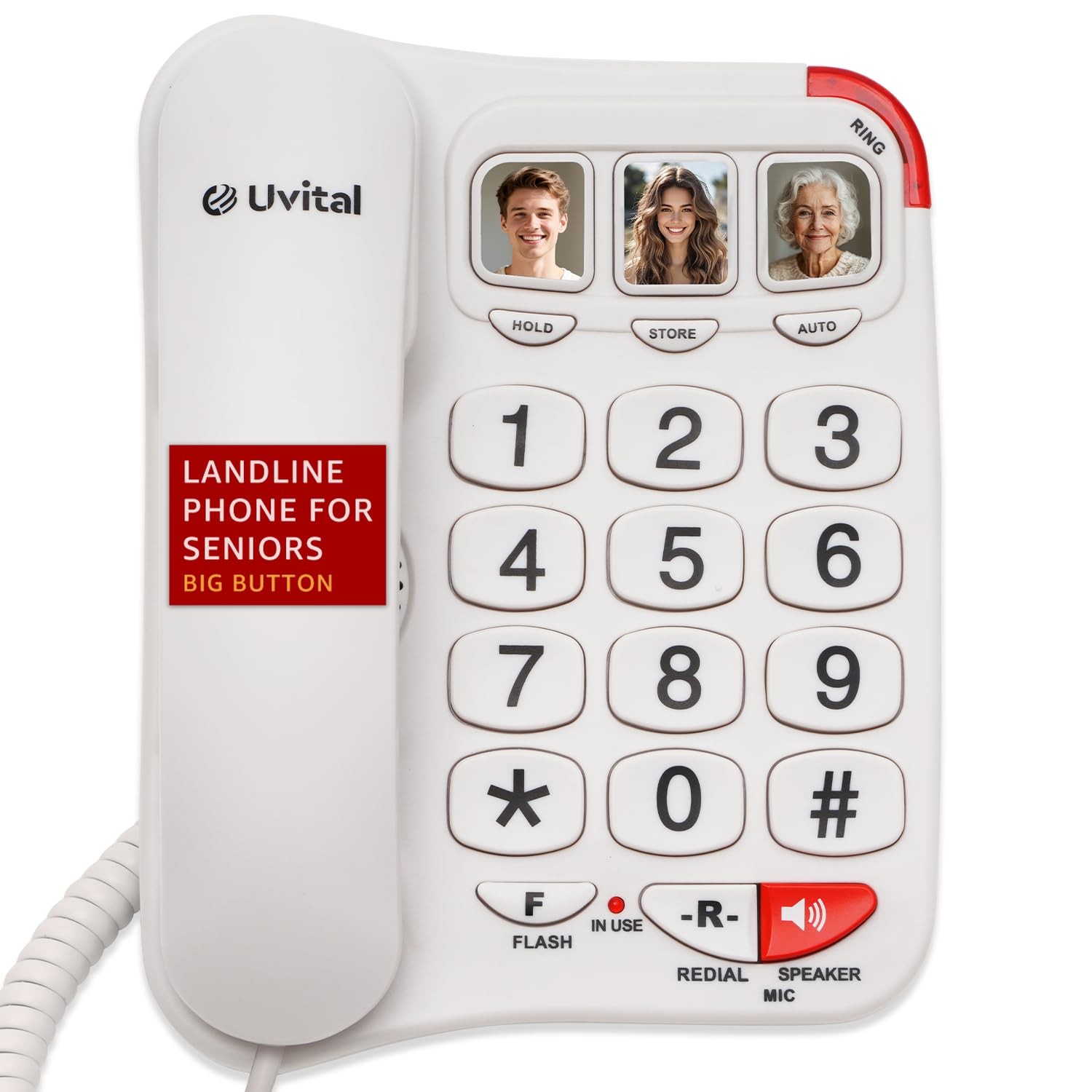 Big Button Phone for Seniors - Simple Basic Telephone for Elderly, White Tele...