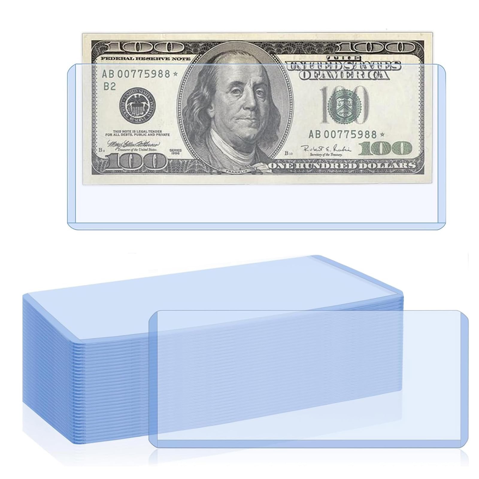 32 Pack Dollar Bill Sleeves, 6.8" x 2.9" Banknotes TopInsert Holders, Hard Pl...