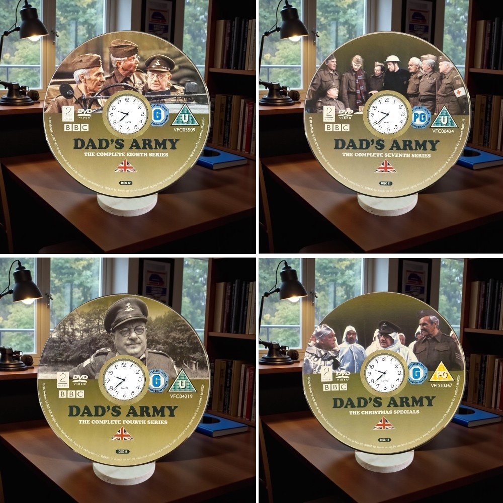 Dad's Army Novelty DVD Clock - Upcycled Handmade Wooden Display Stand