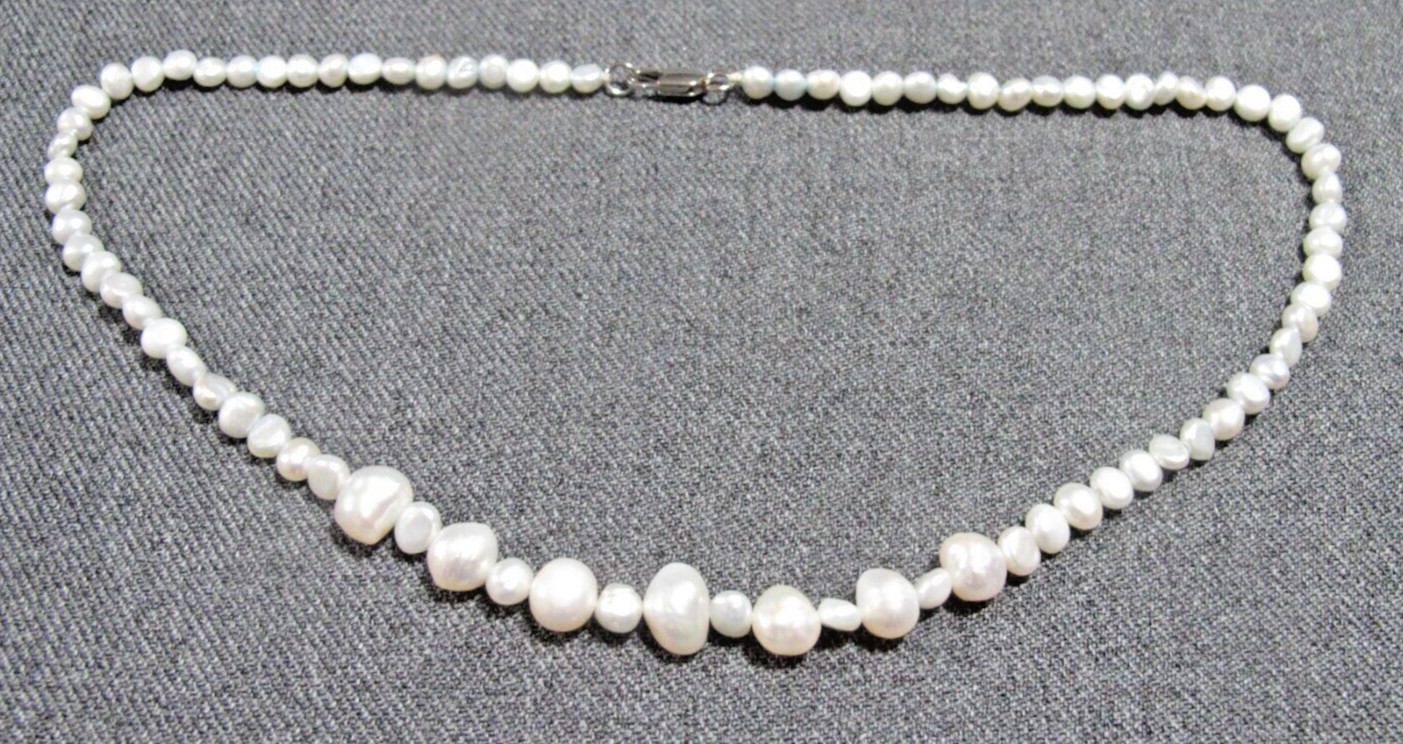 Vintage hand crafted light skyblue reflections baroque pearls collar necklace *