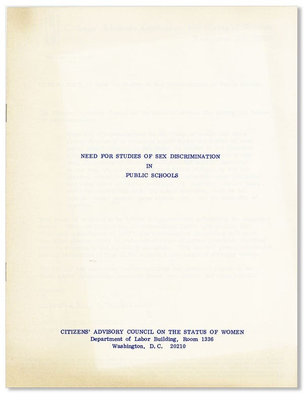 Jacqueline GUTWILLIG / Need for Studies of Sex Discrimination in Public 1st 1972