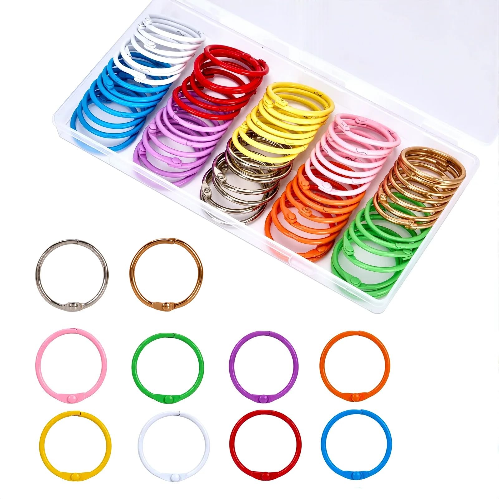 70Pcs Binder Rings, 1 1/5 Inch Metallic Loose Leaf 1.2 inch, Multicolored 