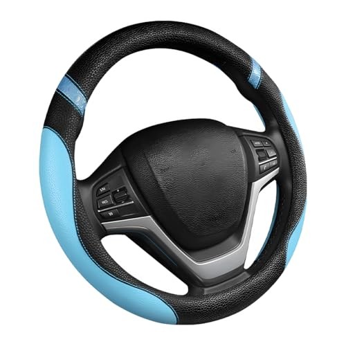 Car Steering Wheel Cover, 15 Inch Non-Slip Breathable Leather Steering Blue