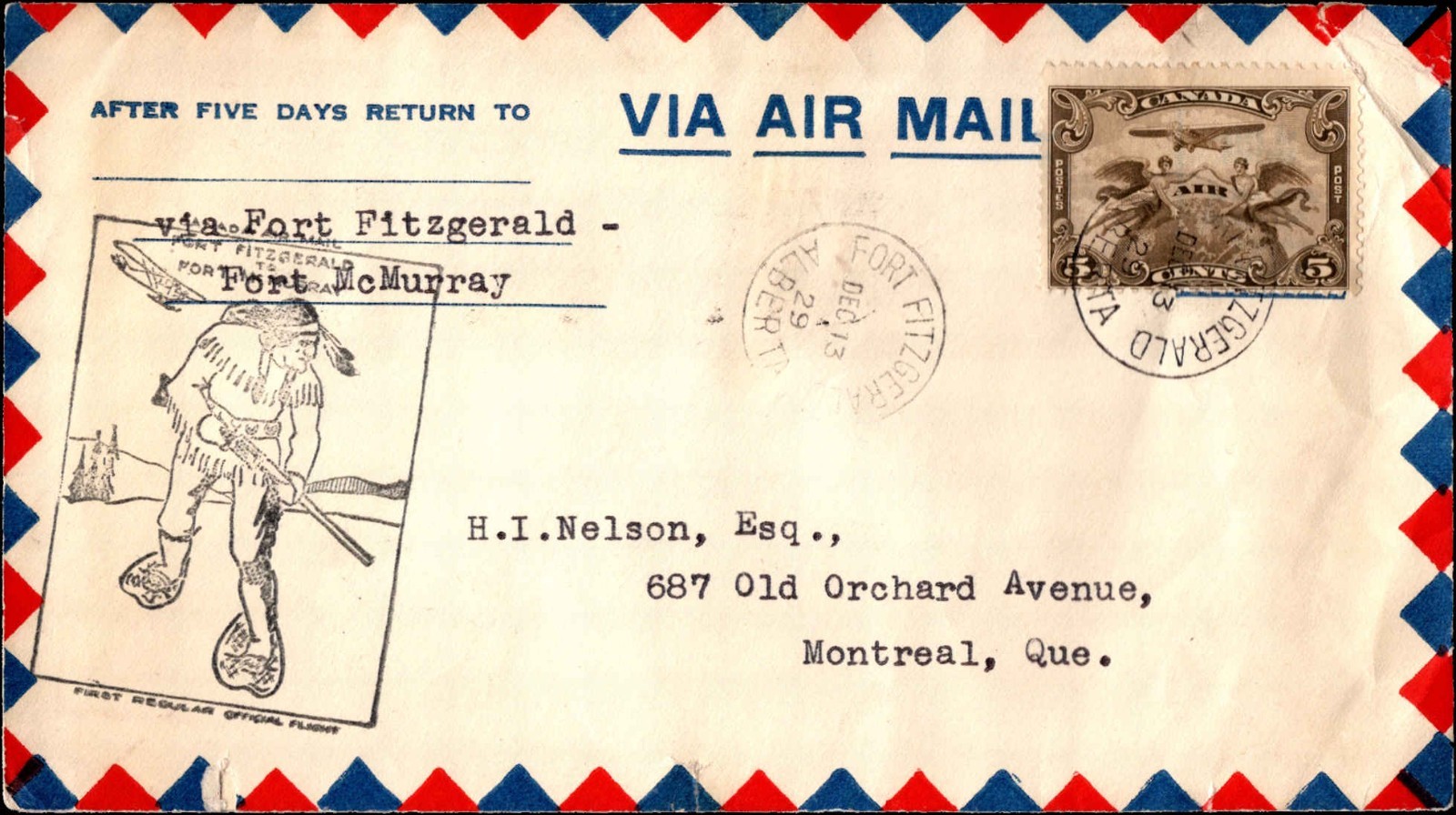 Canada 1929 Fort Fitzgerald to Fort McMurray First Flight Airmail Cover