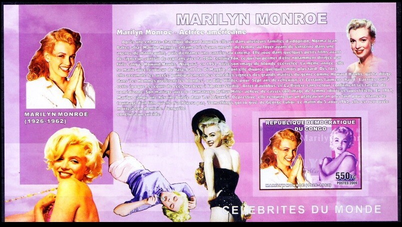 Congo 2006 MNH Imperf MS, Marilyn Monroe, Cinema, Model, Singer, Actress